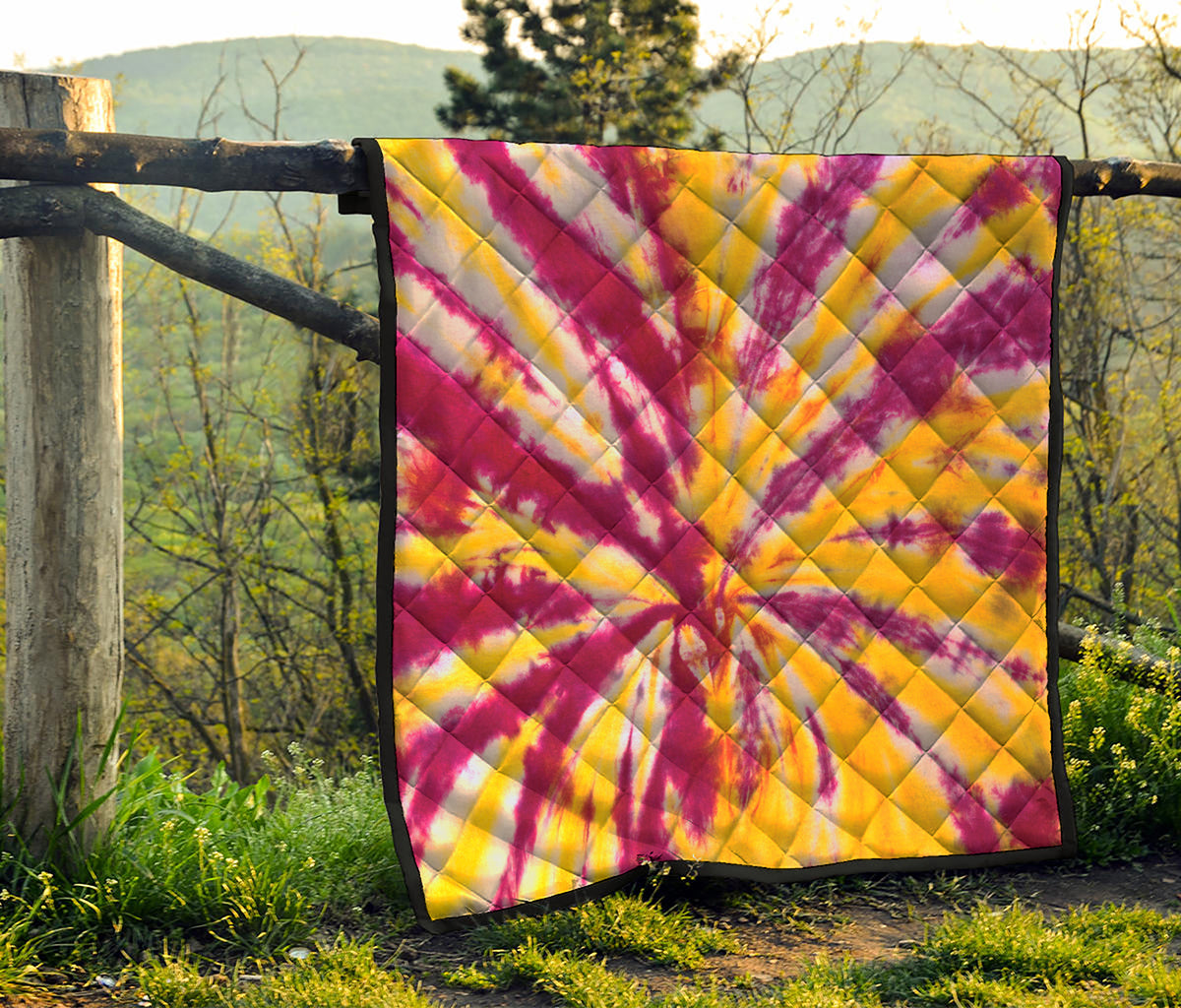 Red And Yellow Spider Tie Dye Print Quilt