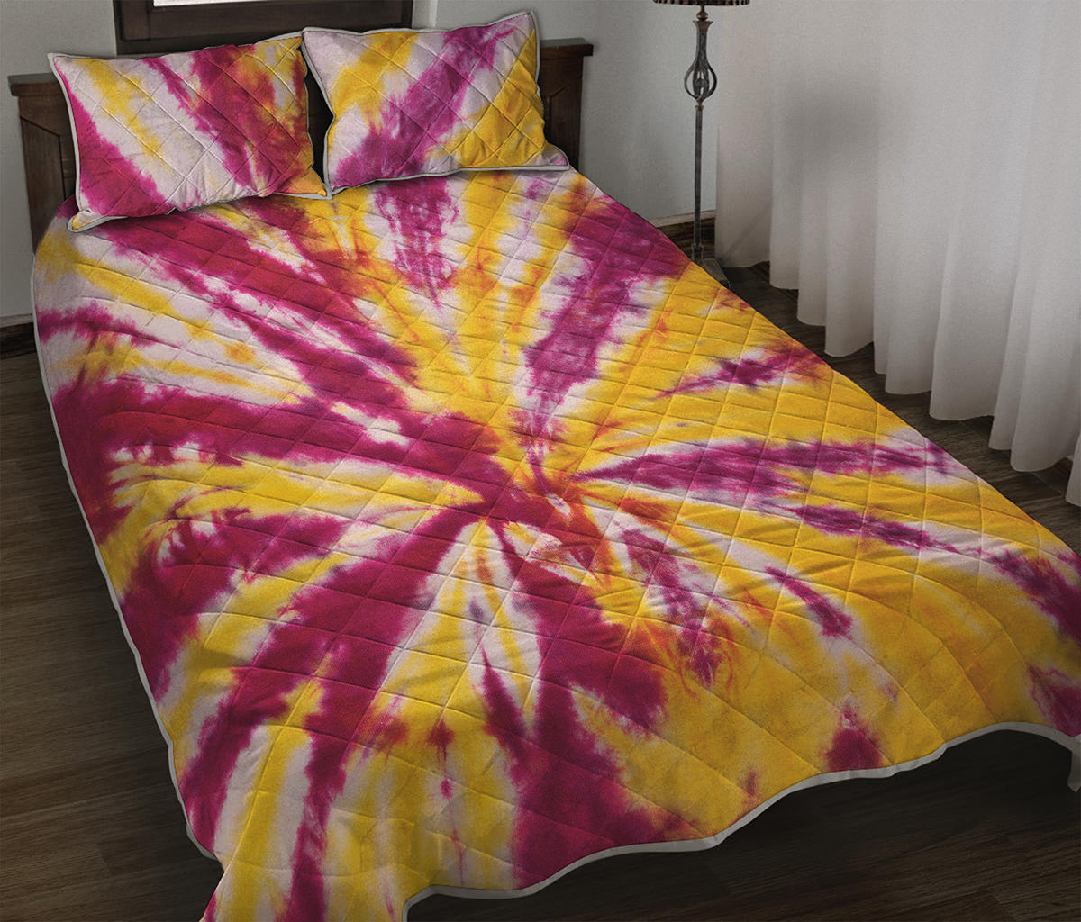 Red And Yellow Spider Tie Dye Print Quilt Bed Set