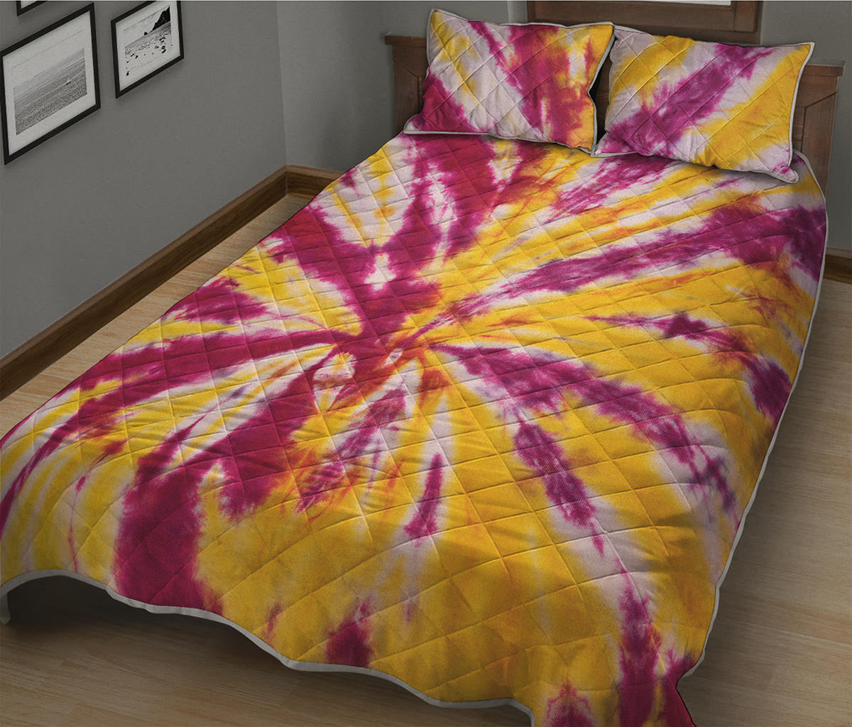 Red And Yellow Spider Tie Dye Print Quilt Bed Set