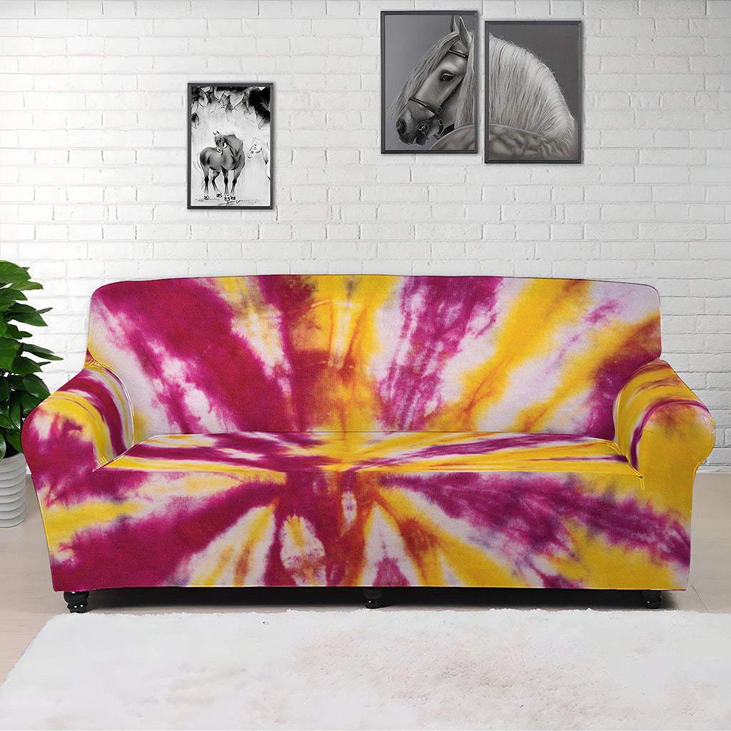 Red And Yellow Spider Tie Dye Print Sofa Cover