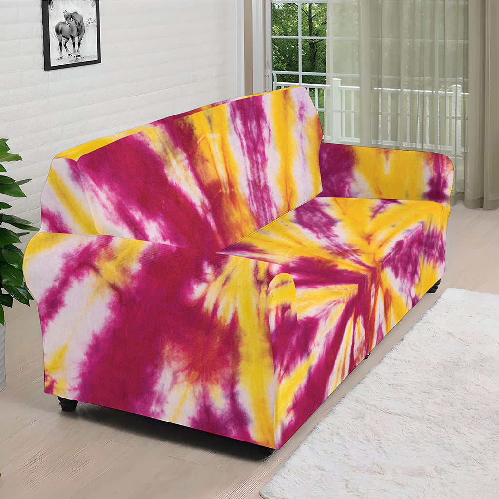 Red And Yellow Spider Tie Dye Print Sofa Cover