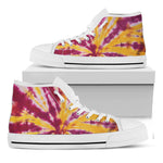 Red And Yellow Spider Tie Dye Print White High Top Shoes