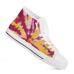 Red And Yellow Spider Tie Dye Print White High Top Shoes