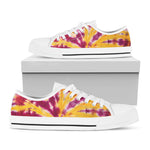Red And Yellow Spider Tie Dye Print White Low Top Shoes