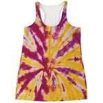 Red And Yellow Spider Tie Dye Print Women's Racerback Tank Top