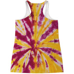 Red And Yellow Spider Tie Dye Print Women's Racerback Tank Top