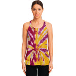 Red And Yellow Spider Tie Dye Print Women's Racerback Tank Top