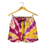 Red And Yellow Spider Tie Dye Print Women's Shorts