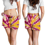 Red And Yellow Spider Tie Dye Print Women's Shorts