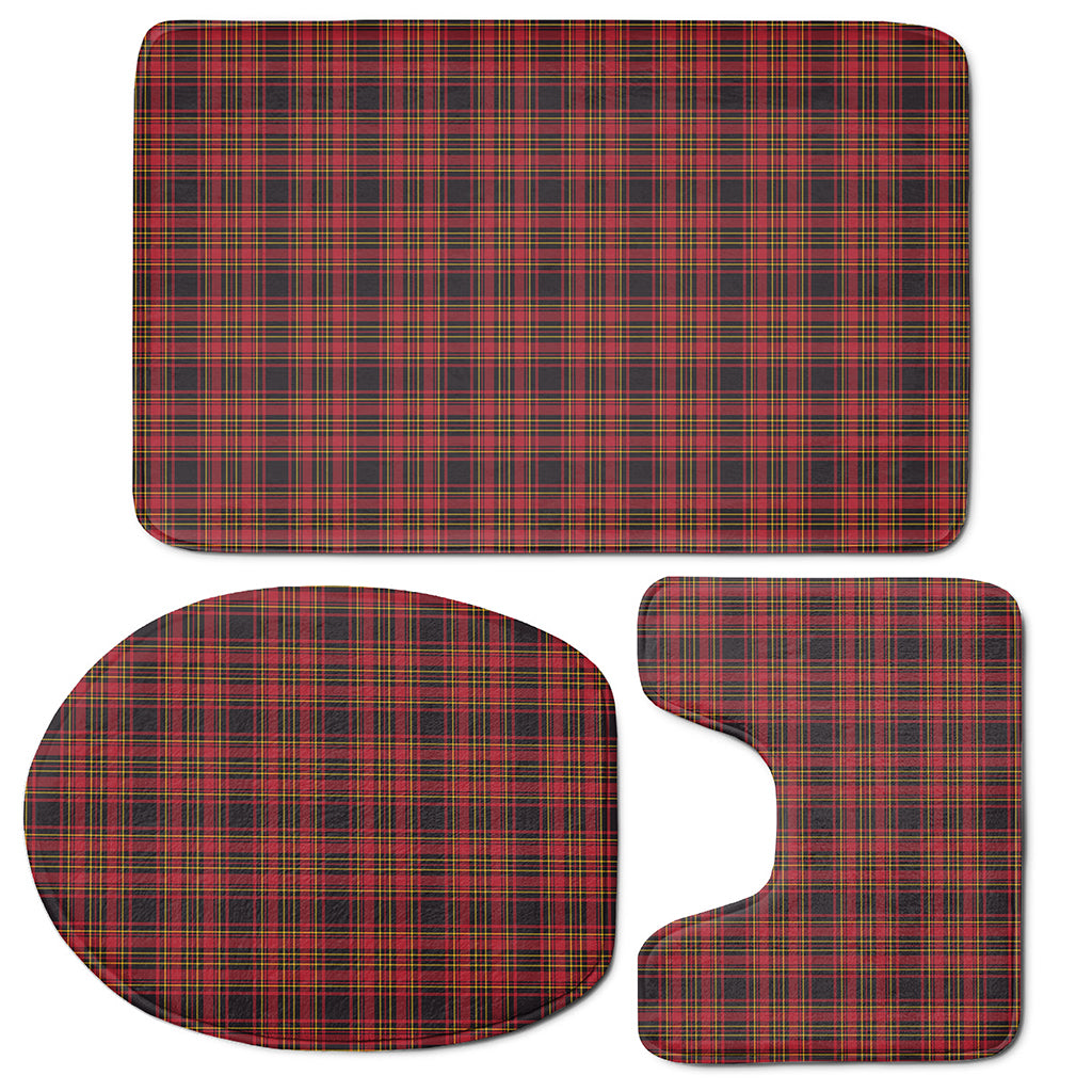 Red And Yellow Tartan Pattern Print 3 Piece Bath Mat Set