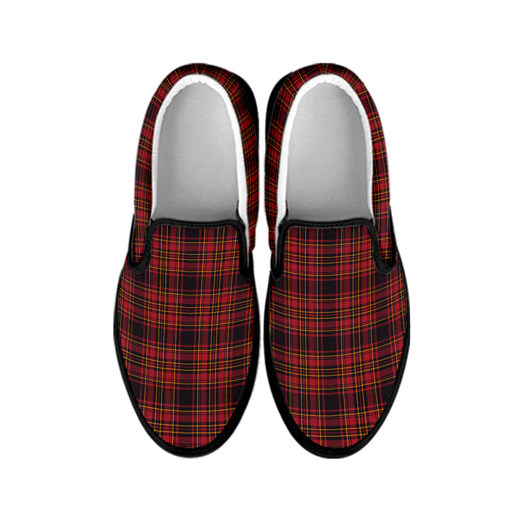 Red And Yellow Tartan Pattern Print Black Slip On Shoes