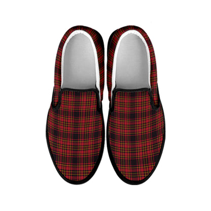 Red And Yellow Tartan Pattern Print Black Slip On Shoes