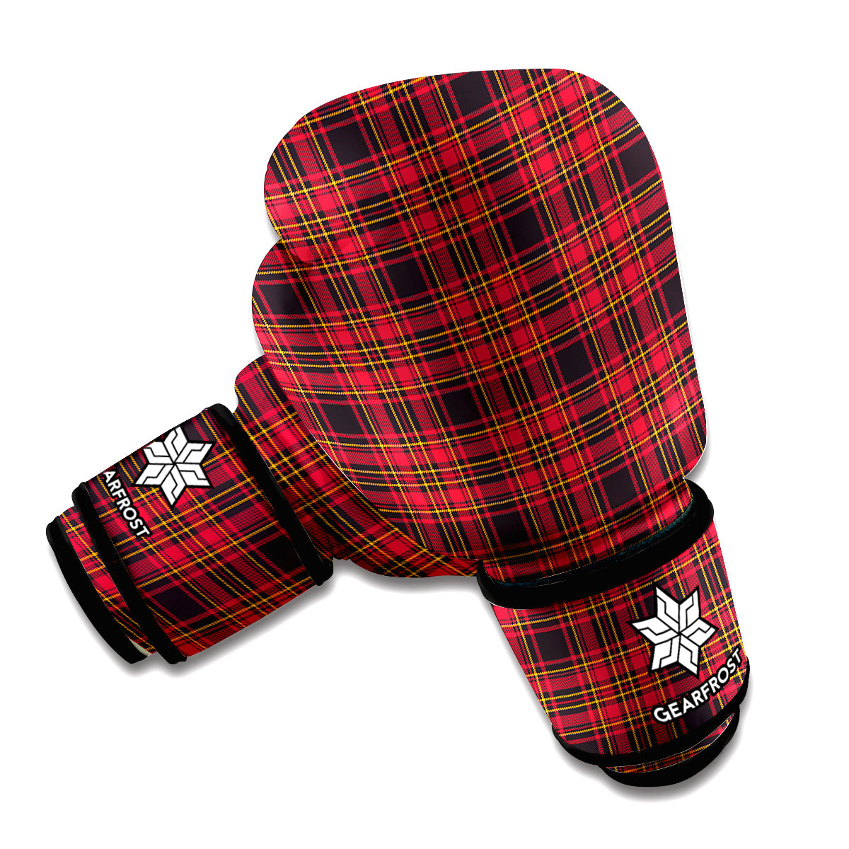 Red And Yellow Tartan Pattern Print Boxing Gloves