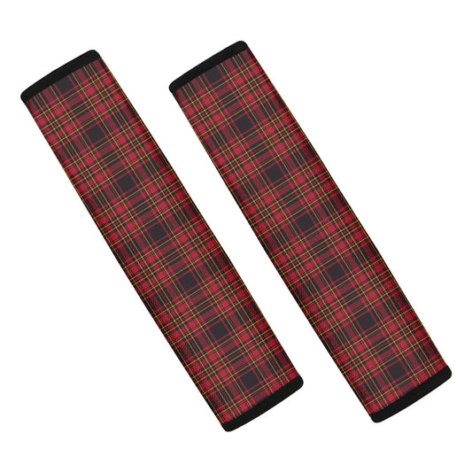 Red And Yellow Tartan Pattern Print Car Seat Belt Covers