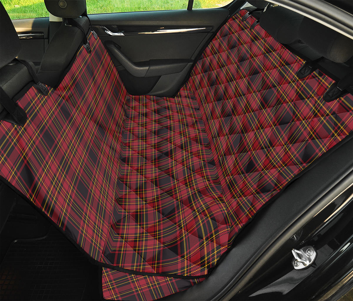 Red And Yellow Tartan Pattern Print Pet Car Back Seat Cover
