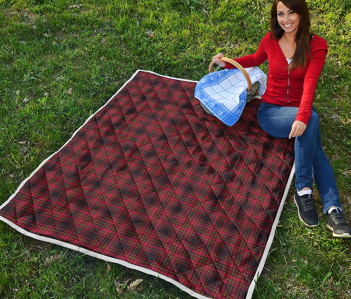 Red And Yellow Tartan Pattern Print Quilt