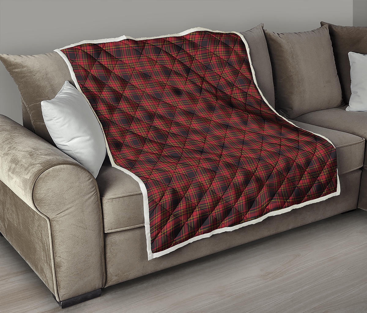 Red And Yellow Tartan Pattern Print Quilt