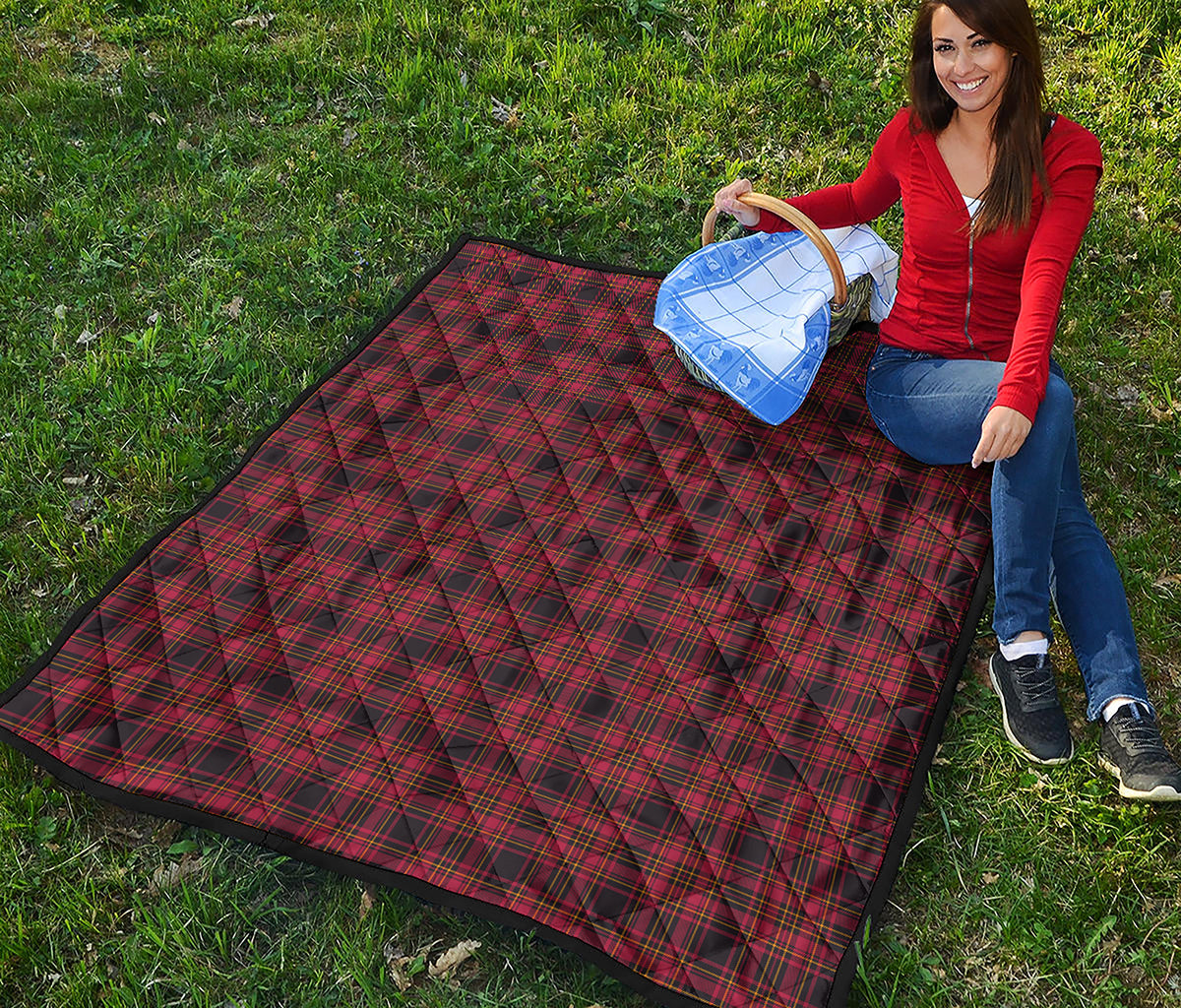 Red And Yellow Tartan Pattern Print Quilt