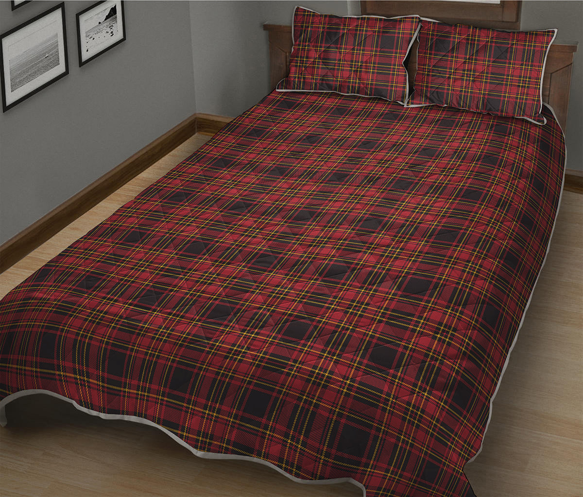 Red And Yellow Tartan Pattern Print Quilt Bed Set