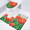 Red And Yellow Tulip Print 3 Piece Bath Mat Set
