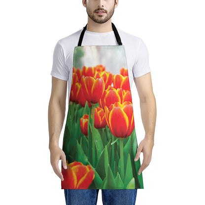 Red And Yellow Tulip Print Apron