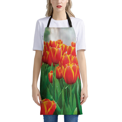 Red And Yellow Tulip Print Apron