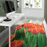 Red And Yellow Tulip Print Area Rug