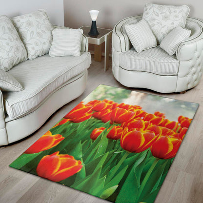 Red And Yellow Tulip Print Area Rug