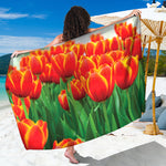 Red And Yellow Tulip Print Beach Sarong Wrap