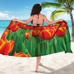 Red And Yellow Tulip Print Beach Sarong Wrap
