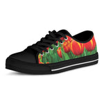 Red And Yellow Tulip Print Black Low Top Shoes