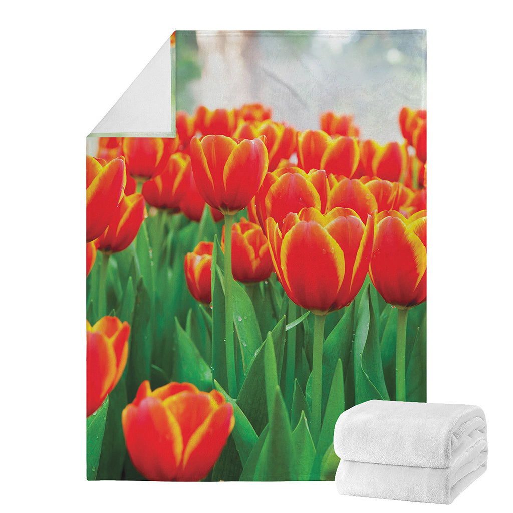 Red And Yellow Tulip Print Blanket