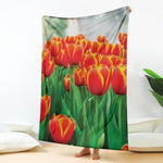 Red And Yellow Tulip Print Blanket
