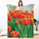 Red And Yellow Tulip Print Blanket