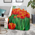 Red And Yellow Tulip Print Blanket