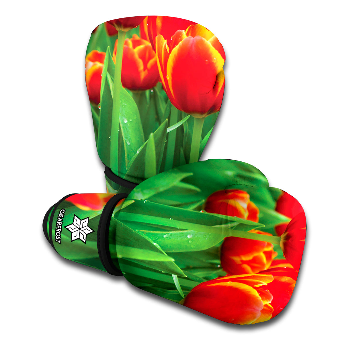 Red And Yellow Tulip Print Boxing Gloves