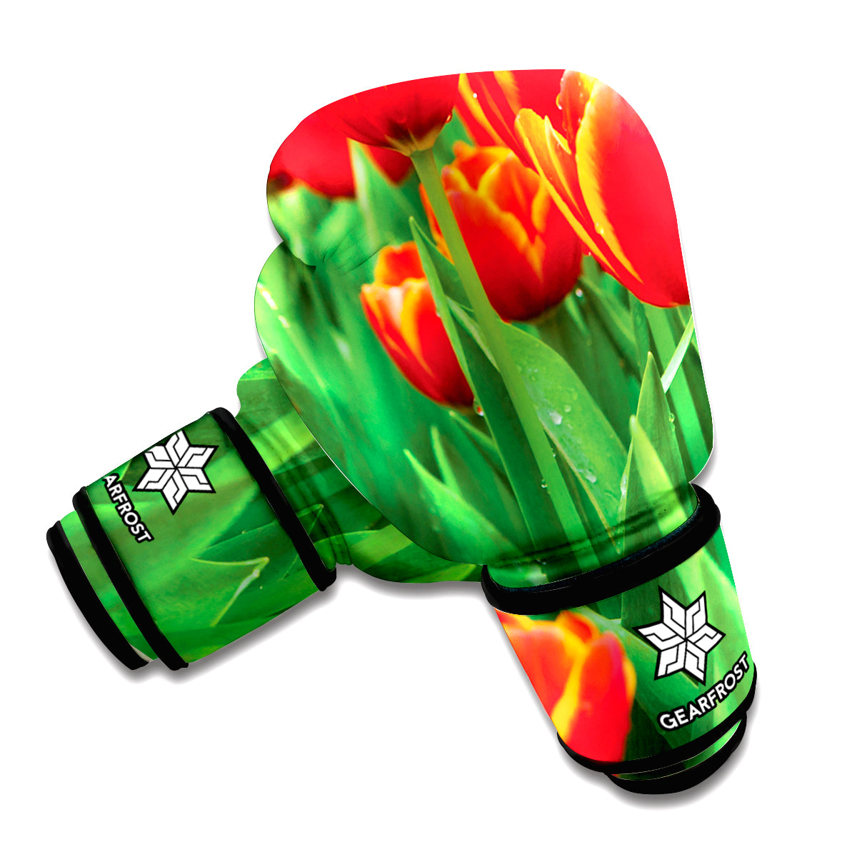 Red And Yellow Tulip Print Boxing Gloves