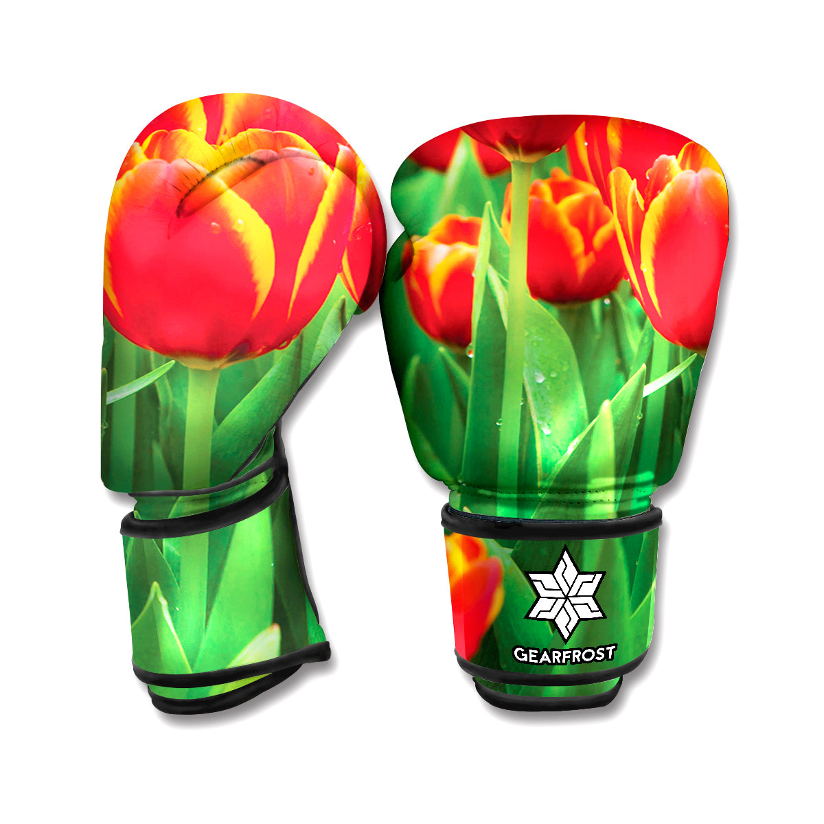 Red And Yellow Tulip Print Boxing Gloves