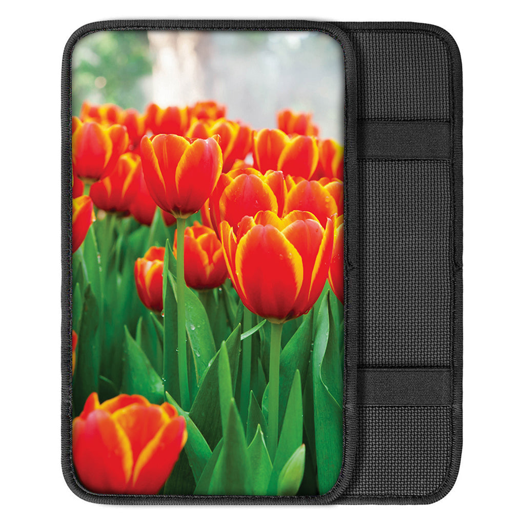 Red And Yellow Tulip Print Car Center Console Cover