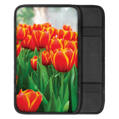 Red And Yellow Tulip Print Car Center Console Cover