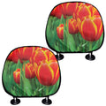 Red And Yellow Tulip Print Car Headrest Covers