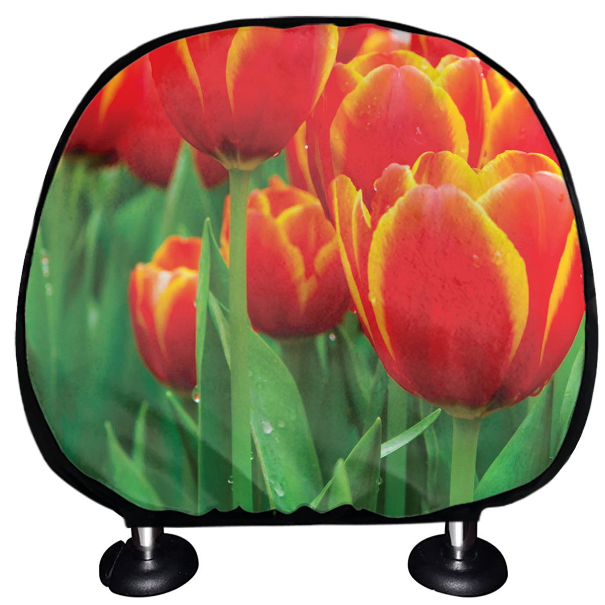Red And Yellow Tulip Print Car Headrest Covers