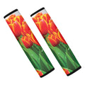 Red And Yellow Tulip Print Car Seat Belt Covers