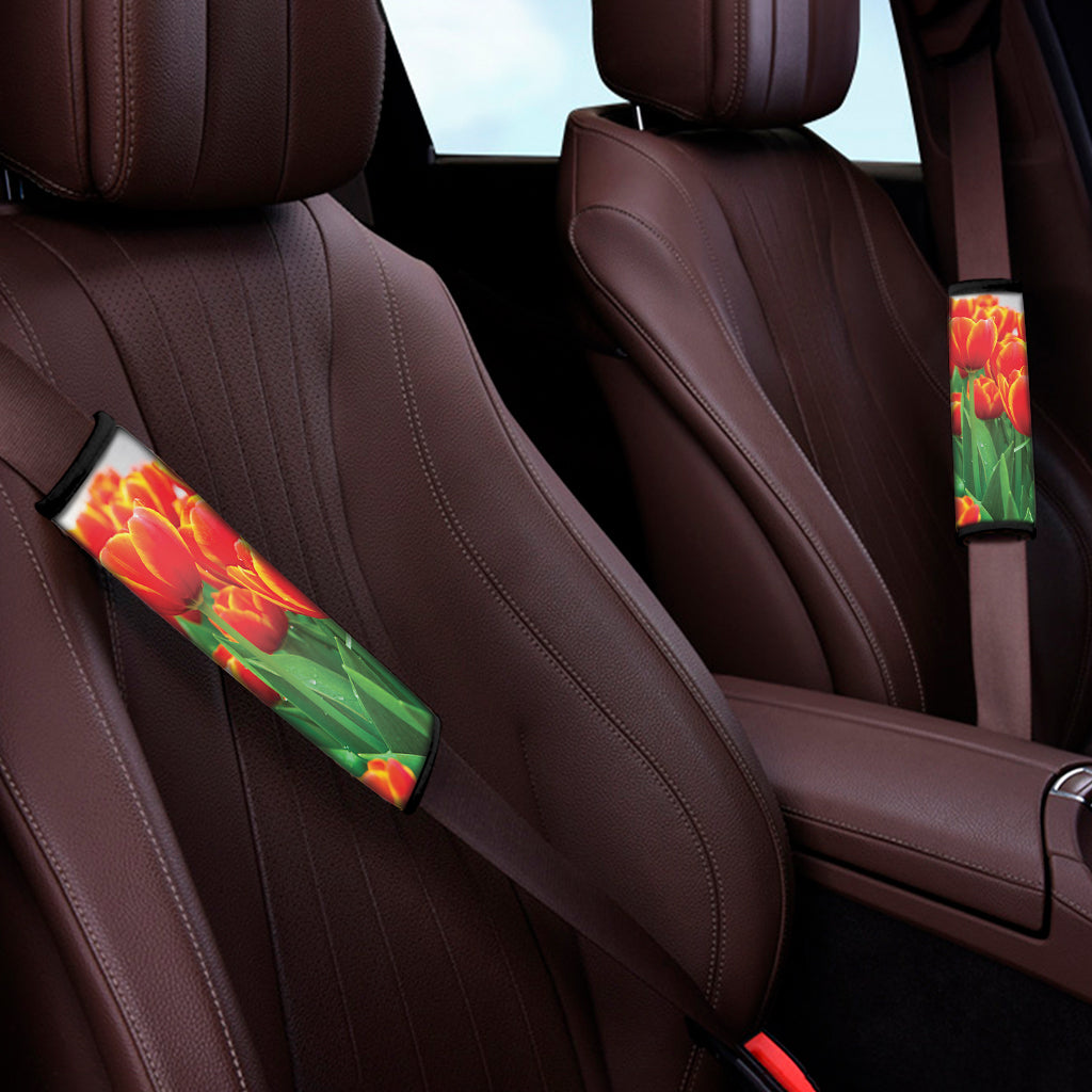 Red And Yellow Tulip Print Car Seat Belt Covers