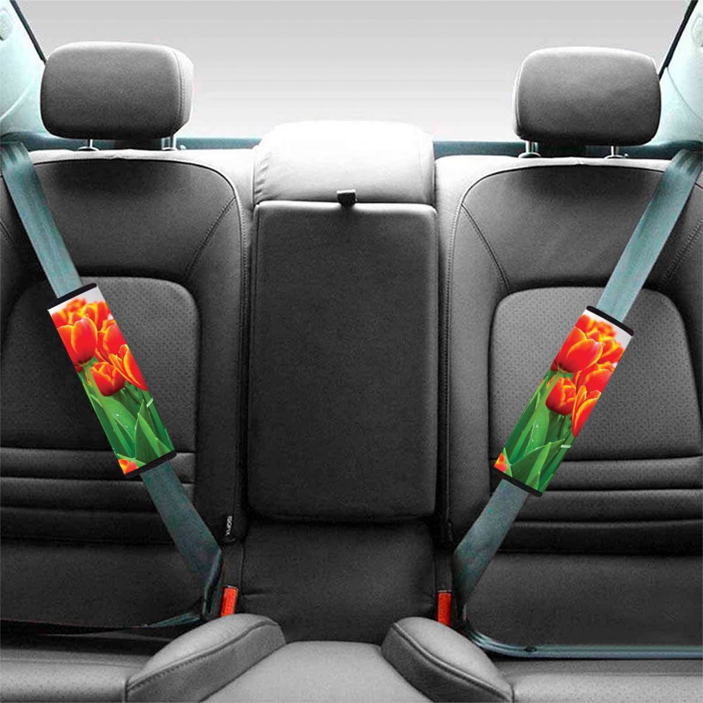 Red And Yellow Tulip Print Car Seat Belt Covers