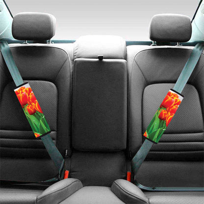 Red And Yellow Tulip Print Car Seat Belt Covers