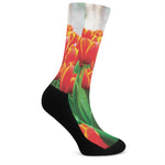 Red And Yellow Tulip Print Crew Socks