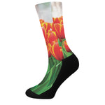 Red And Yellow Tulip Print Crew Socks