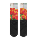 Red And Yellow Tulip Print Crew Socks