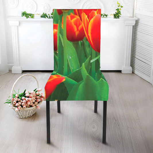 Red And Yellow Tulip Print Dining Chair Slipcover